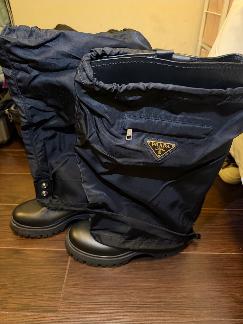 Prada Navy Nylon Gaiter Rain & Snow Boots